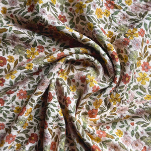 Floral Tapestry Cotton Fabric - Cream, Yellow and Rust - Priced per 0.5 metre