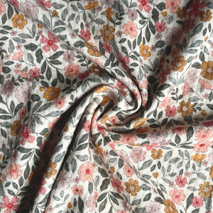 Floral Tapestry Cotton Fabric - Ivory, Pink and Ochre - Priced per 0.5 metre