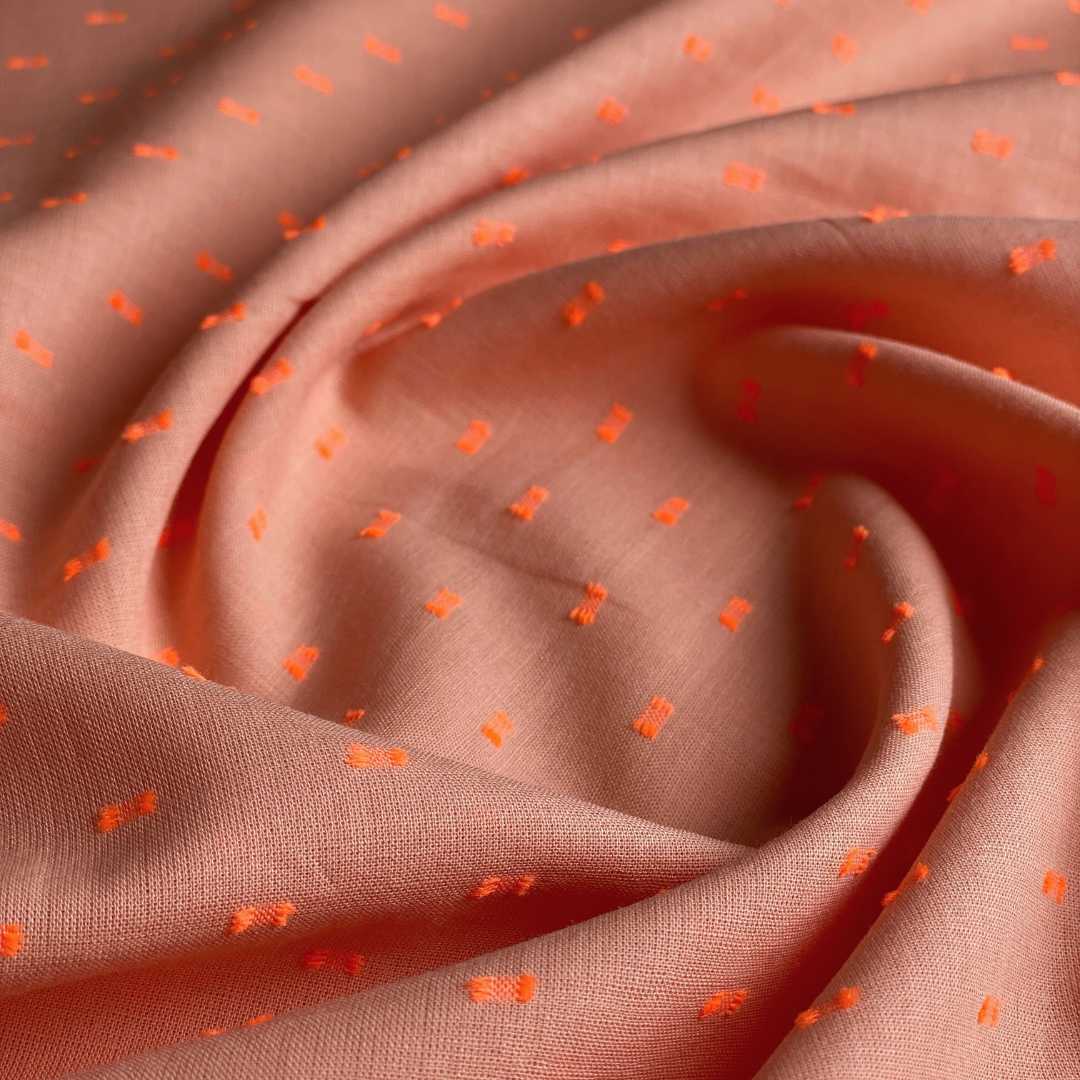 Cotton Dobby Fabric - Apricot and Neon Orange - Priced per 0.5 metre