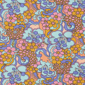 Retro Florals French Terry Fabric - Cotton Candy - Priced per 0.5 metre
