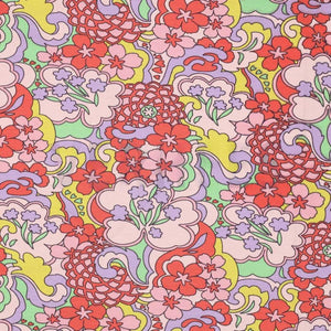 Retro Florals French Terry Fabric - Fruit Punch - Priced per 0.5 metre