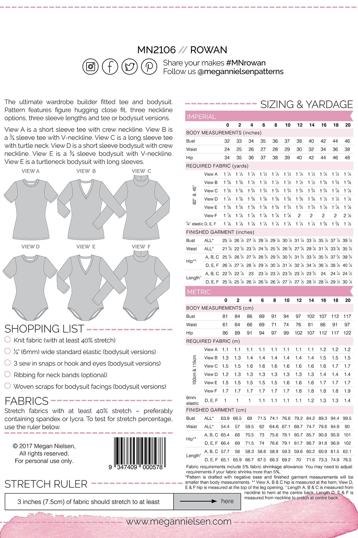 Rowan Bodysuit and Tee Pattern by Megan Nielsen Patterns – Fabric